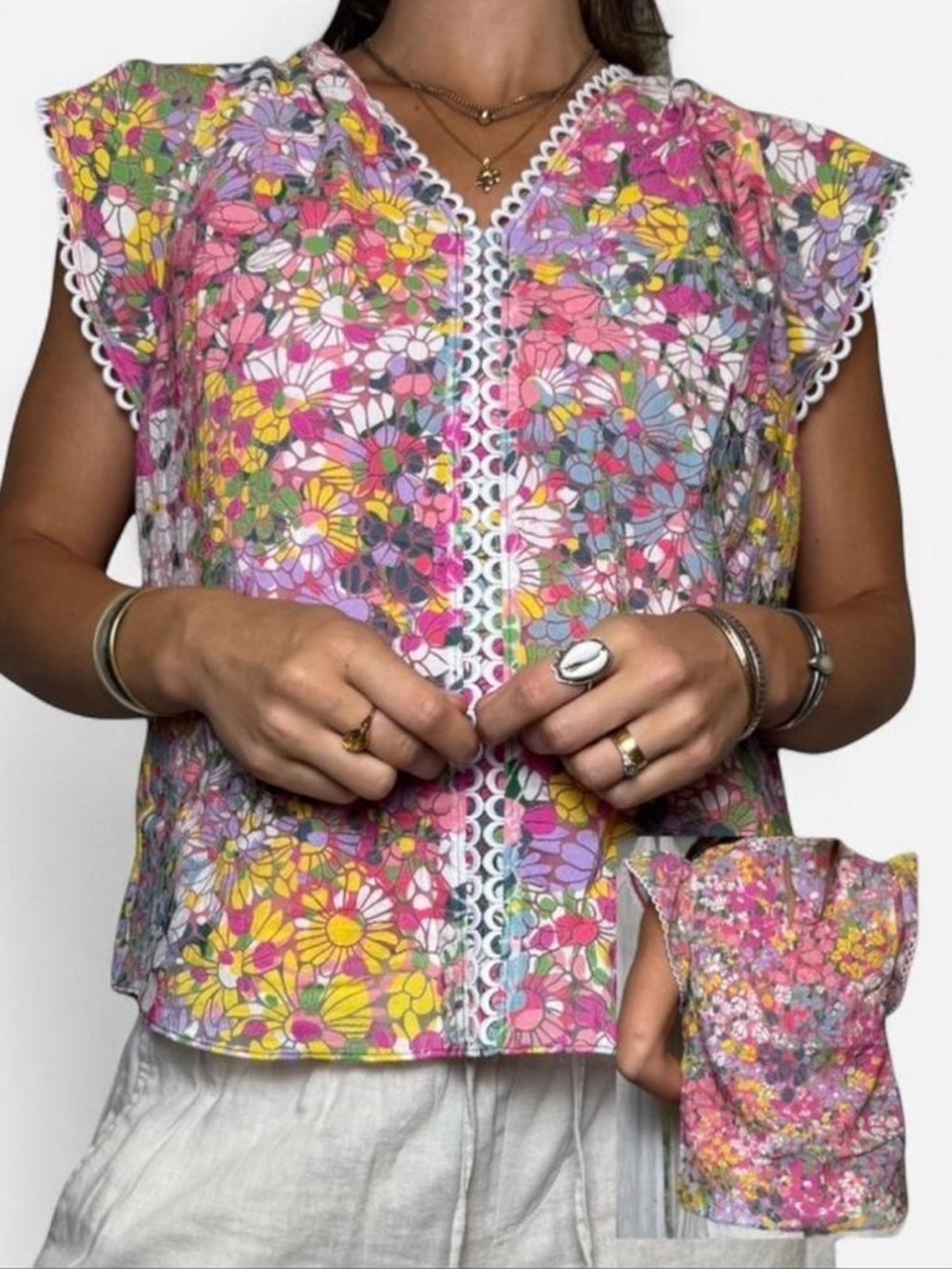 kate spade floral dots burnout blouse with scalloped trim and button front small - Picture 8 of 8